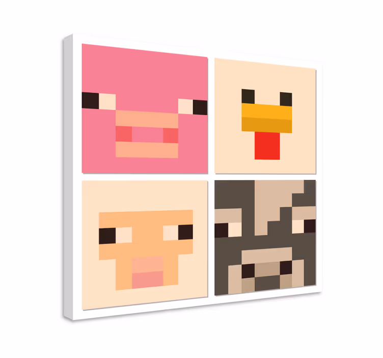 Pixel art animal faces framed gaming wall art - TenStickers