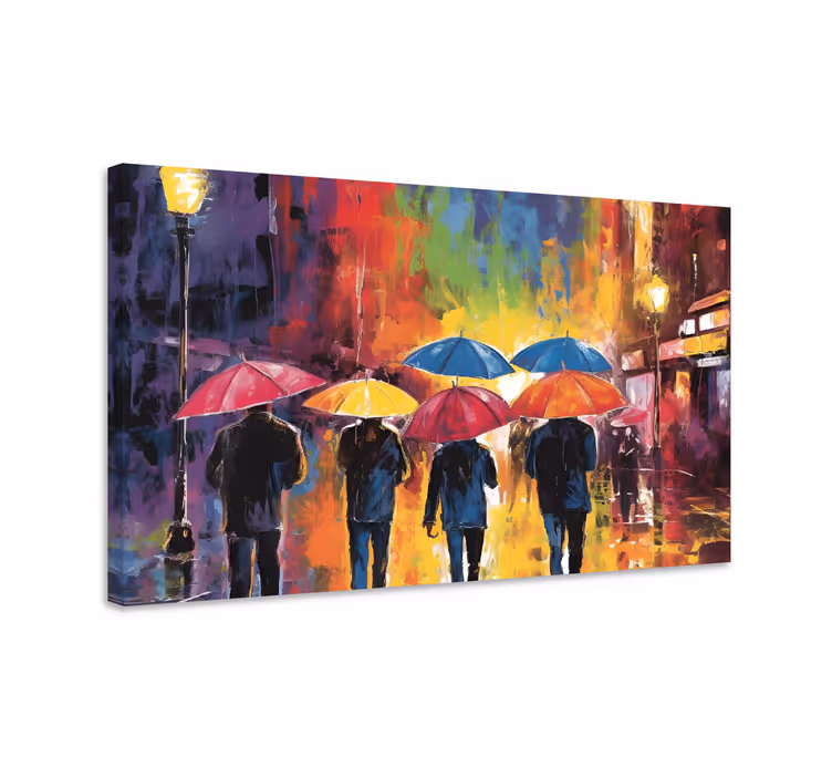 Umbrellas Painting Artwork Canvas - TenStickers