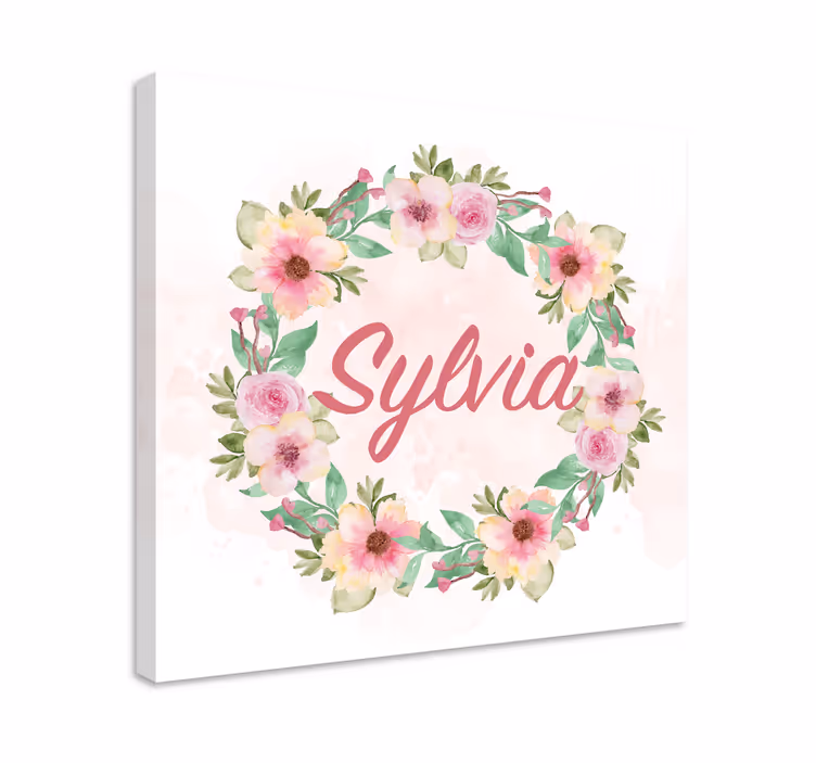 Watercolor spring flowers with name customized canvas print - TenStickers