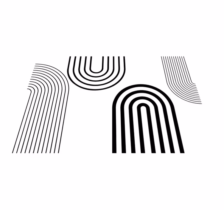Thin minimalist black arcs white rug - TenStickers