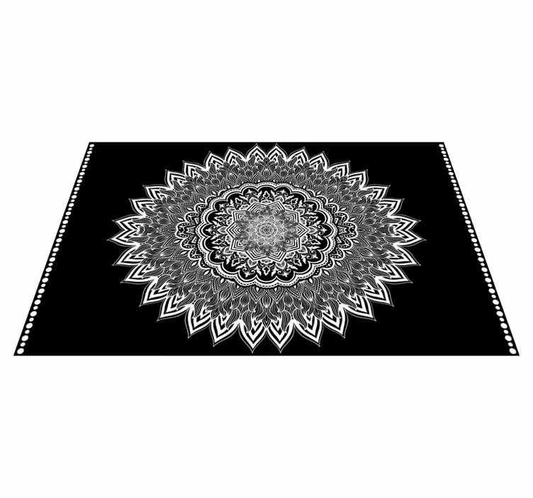 Floral mandala design black rug - TenStickers