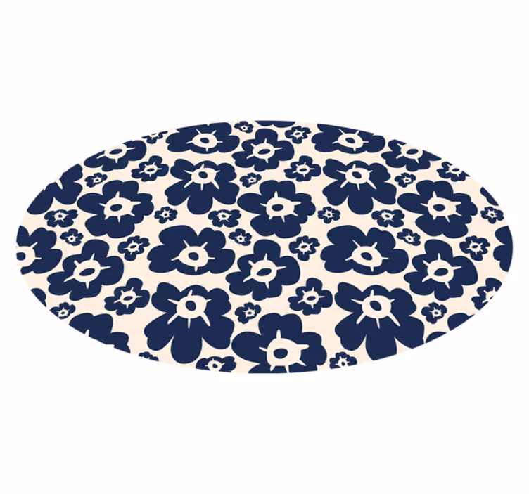 Dark blue poppy floral rug - TenStickers