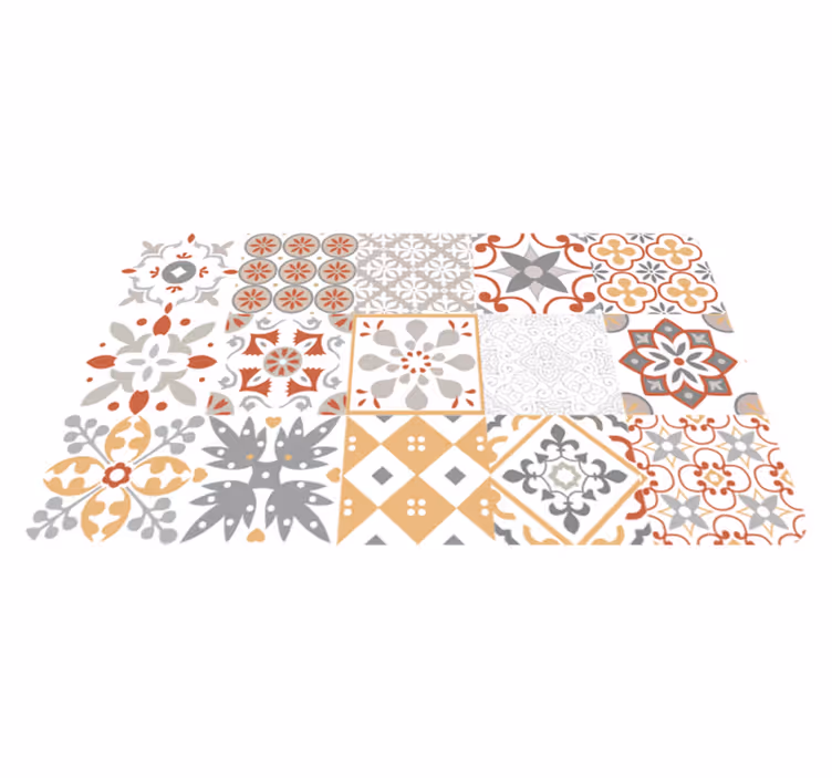 Orange mosaic kitchen mat - TenStickers