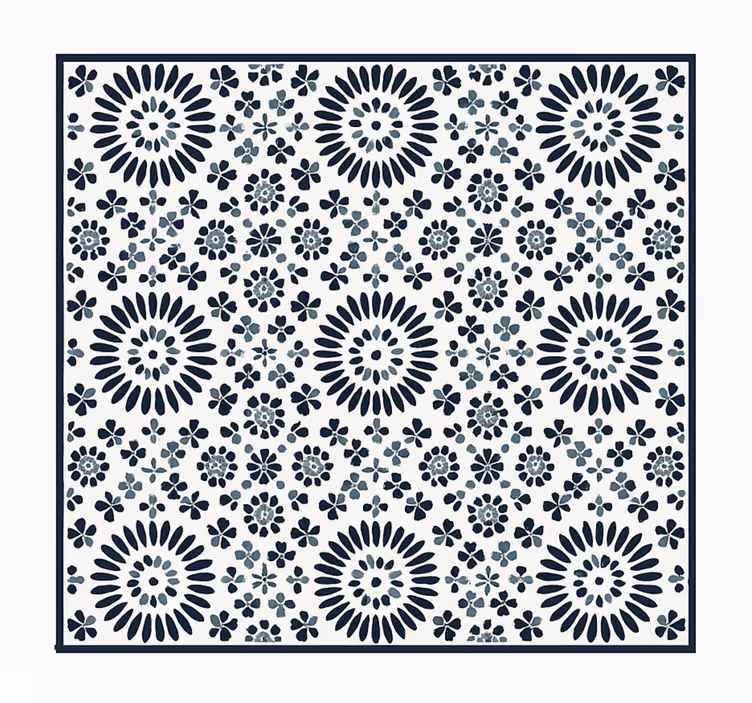 Geometric floral pattern blue rug - TenStickers