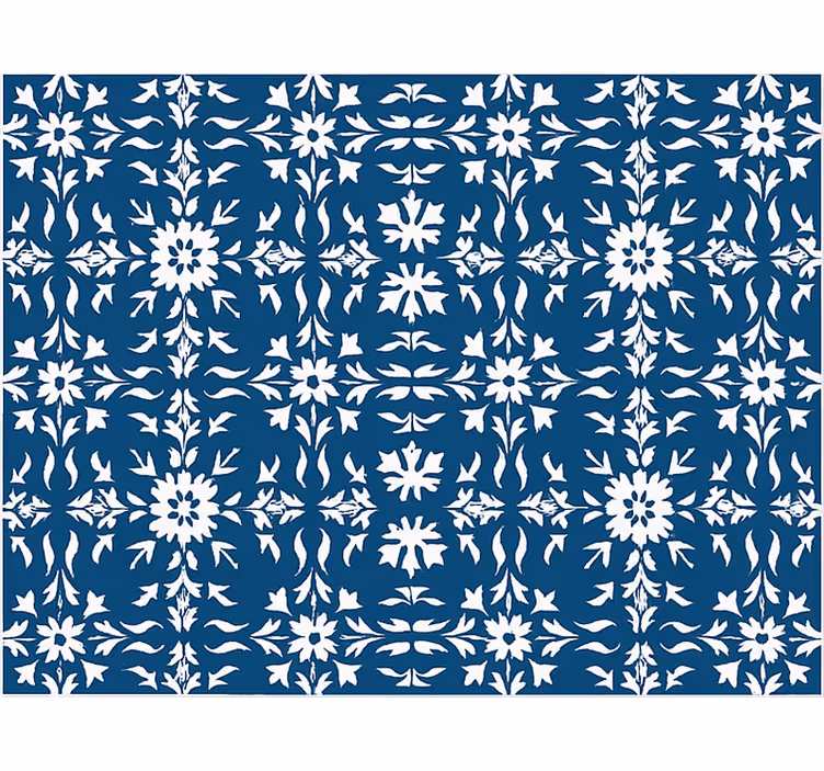 White tiled pattern blue rug - TenStickers