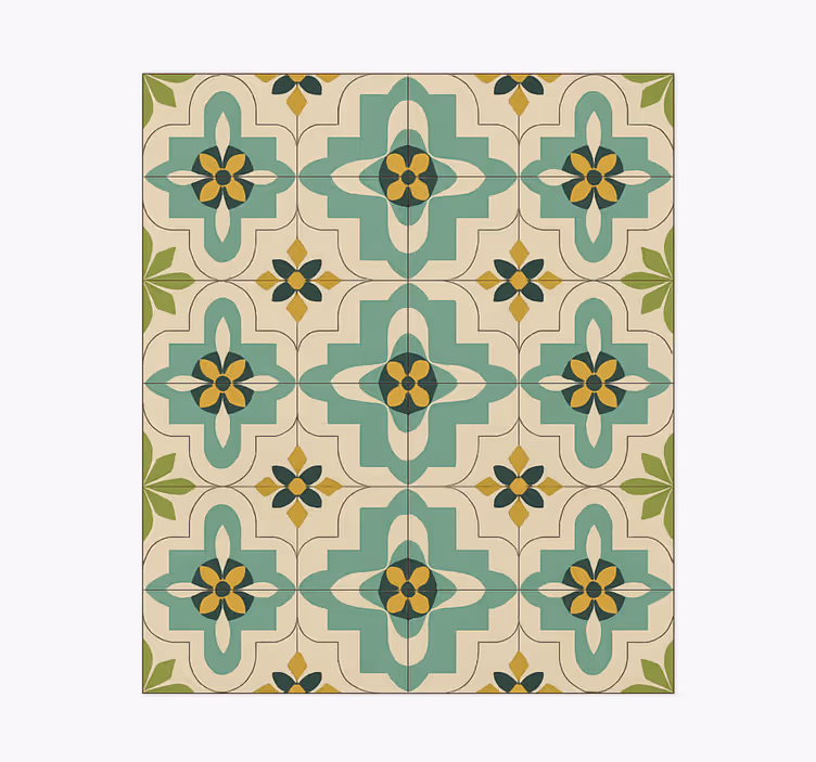 Retro floral tiles kitchen vinyl mat - TenStickers