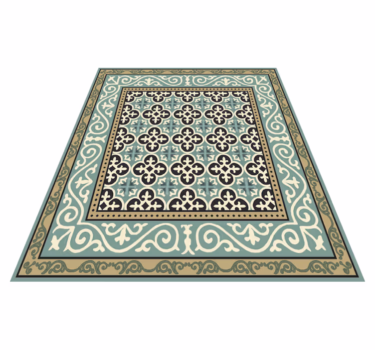 Ornate Encaustic Border dining room rug - TenStickers