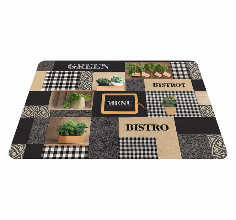 Black and white bistro kitchen vinyl mat - TenStickers