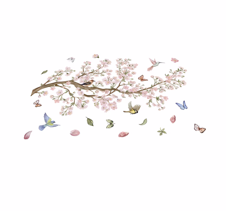 Floral rug cherry blossoms and birds design - TenStickers