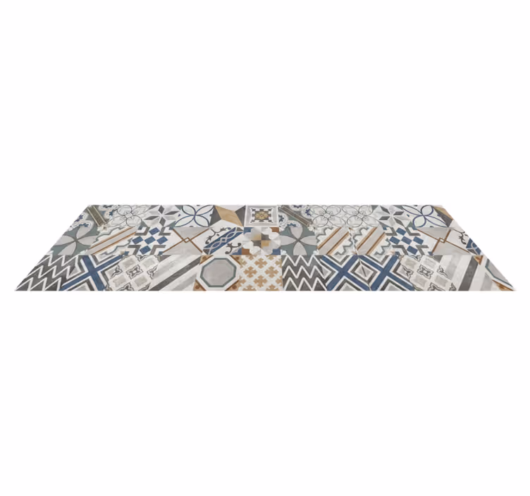 Eclectic geometric patchwork kitchen vinyl mat - TenStickers