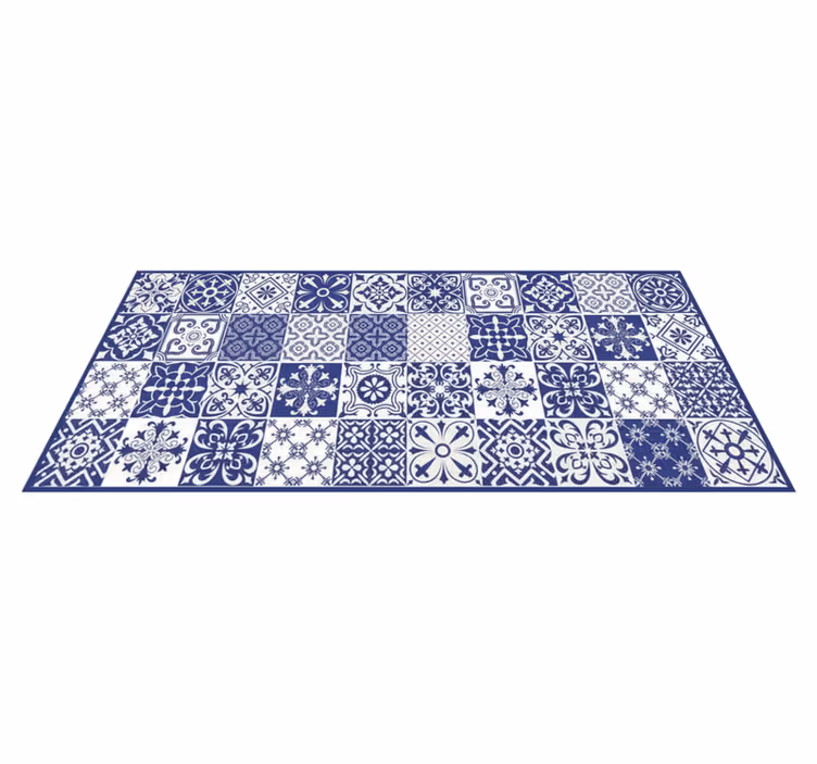 Cobalt porcelain collage kitchen vinyl mat - TenStickers