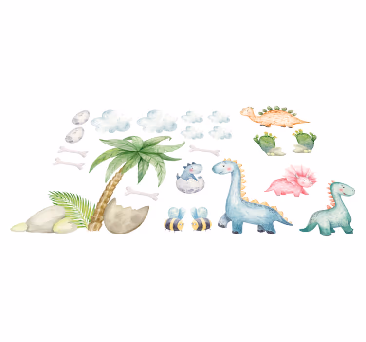 Cute watercolor dinosaurs animal mat - TenStickers