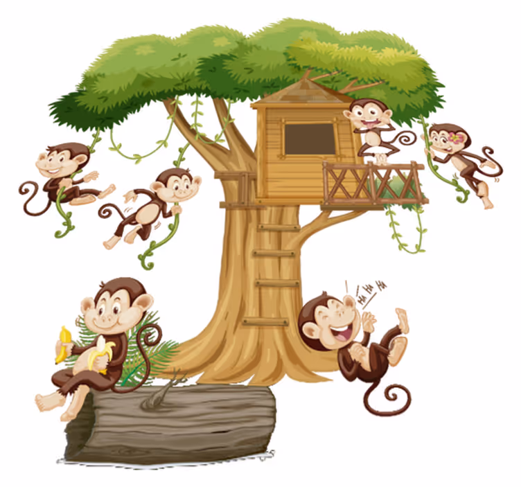 Animal mat with monkeys in tree house - TenStickers