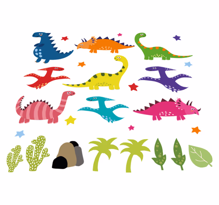 Animal mat nordic dinosaur colorful cartoon set - TenStickers
