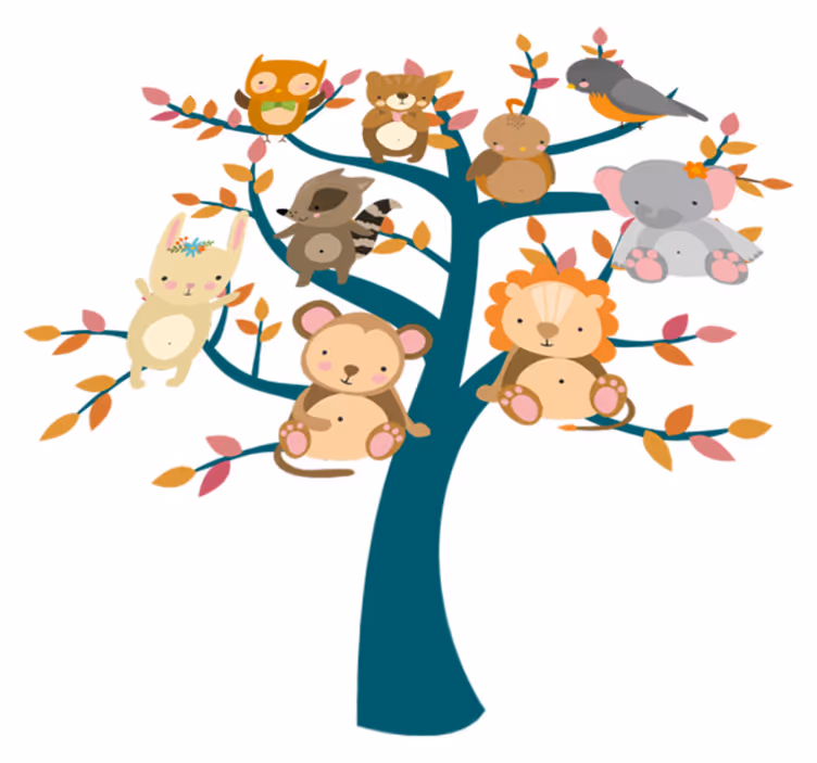 Animal mat tree with babies - TenStickers