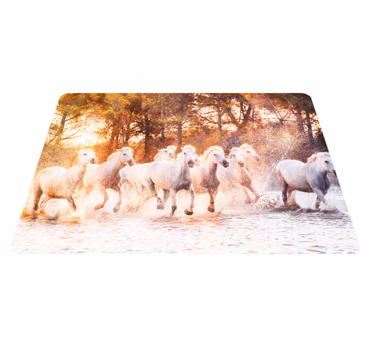 Wild horses animal mat at warm sunset view - TenStickers