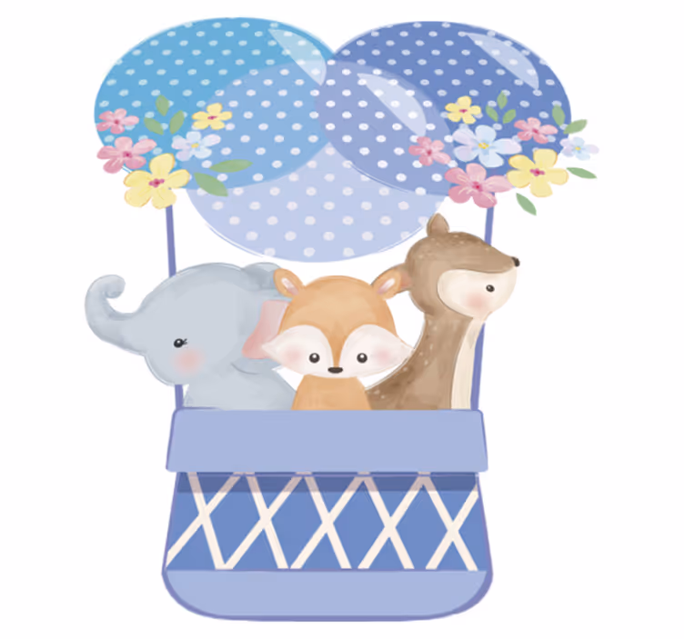 Animal mat watercolor animals hot air balloon - TenStickers