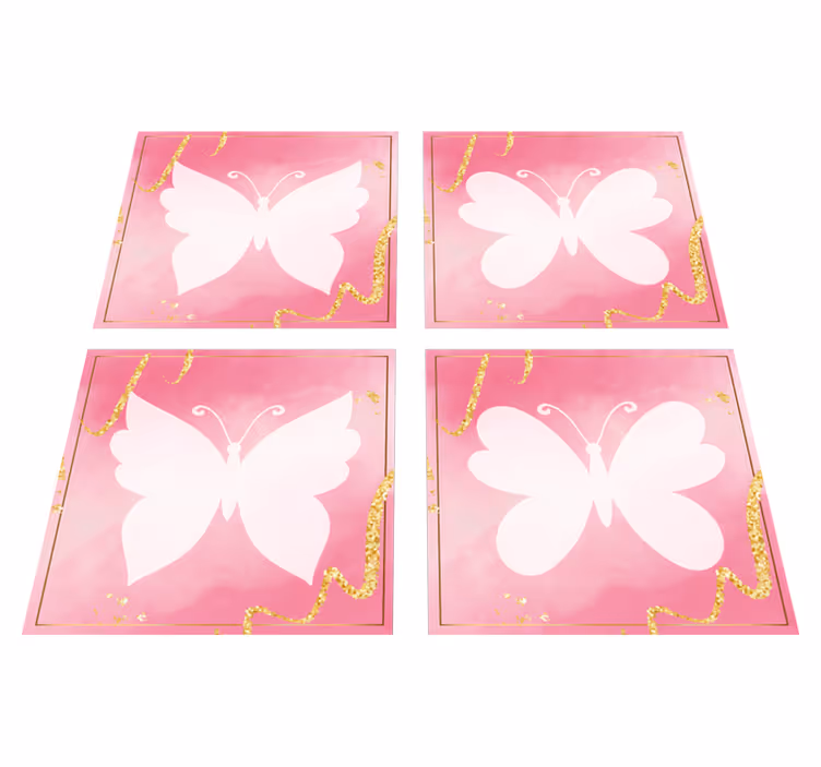 Animal mat with pink butterfly tiles - TenStickers