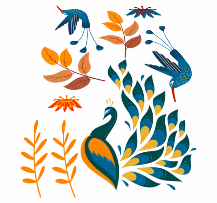Tengango style birds and plants animal mat - TenStickers