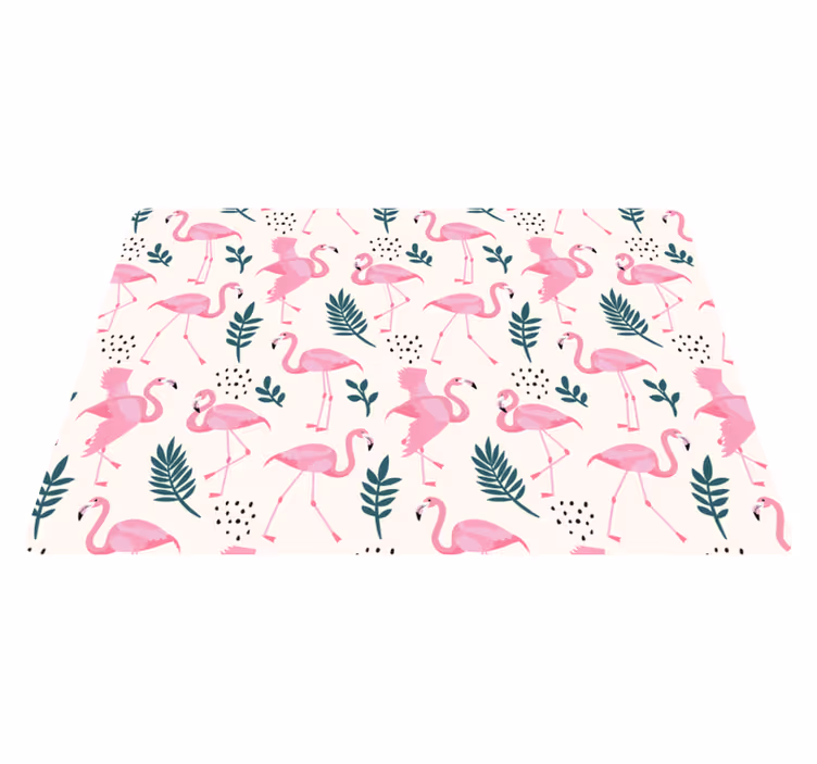 Flamingo pattern animal mat with various leaves - TenStickers