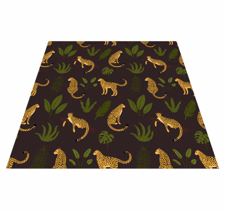 Dark botanical and wild leopard pattern animal mat - TenStickers