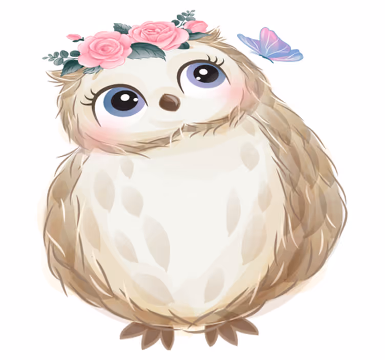 Animal mat featuring baby owl and flowers - TenStickers