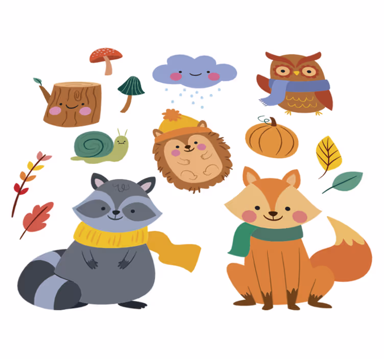 Autumn flowers and animals animal mat - TenStickers