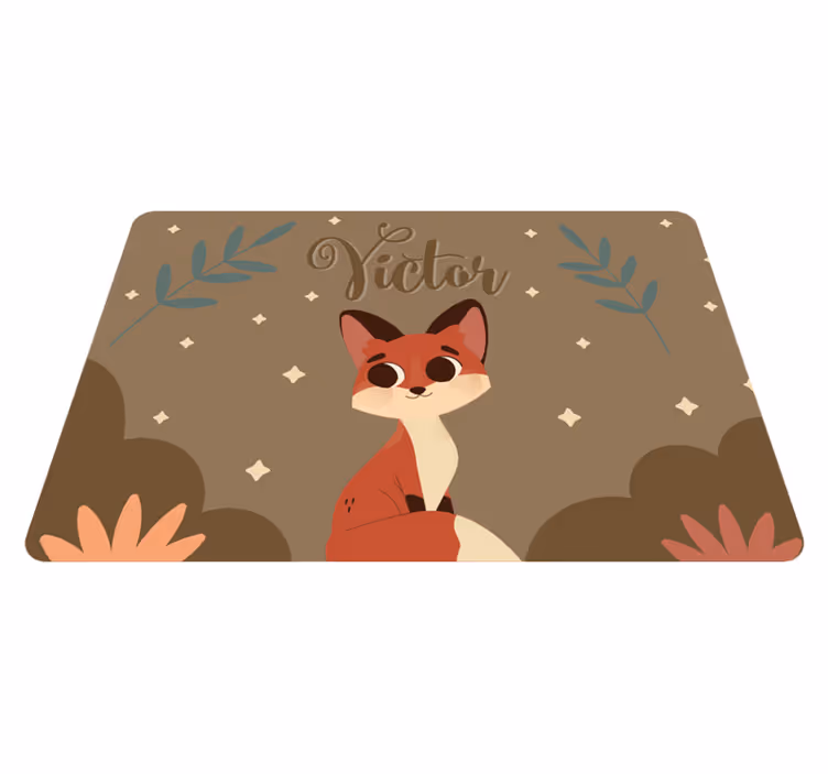 Animal mat cute fox for boy with name - TenStickers