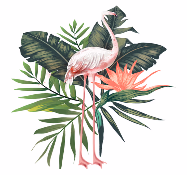 Watercolour flamingo and leaves animal mat - TenStickers