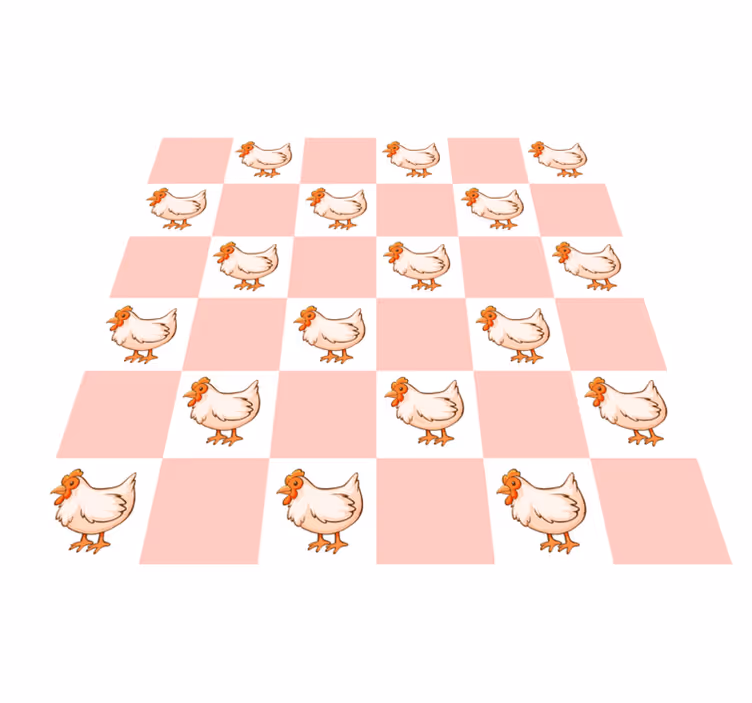 Animal mat in pink squares with roosters - TenStickers