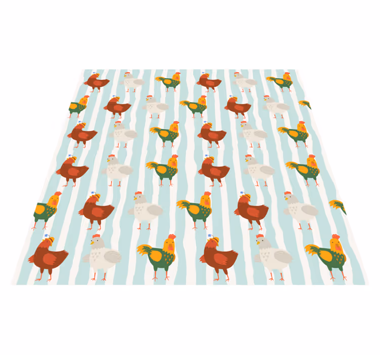 Animal mat with vertical stripes and roosters - TenStickers