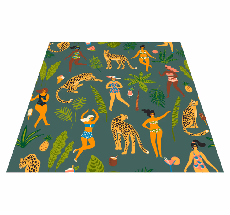 Women and leopard background animal mat - TenStickers
