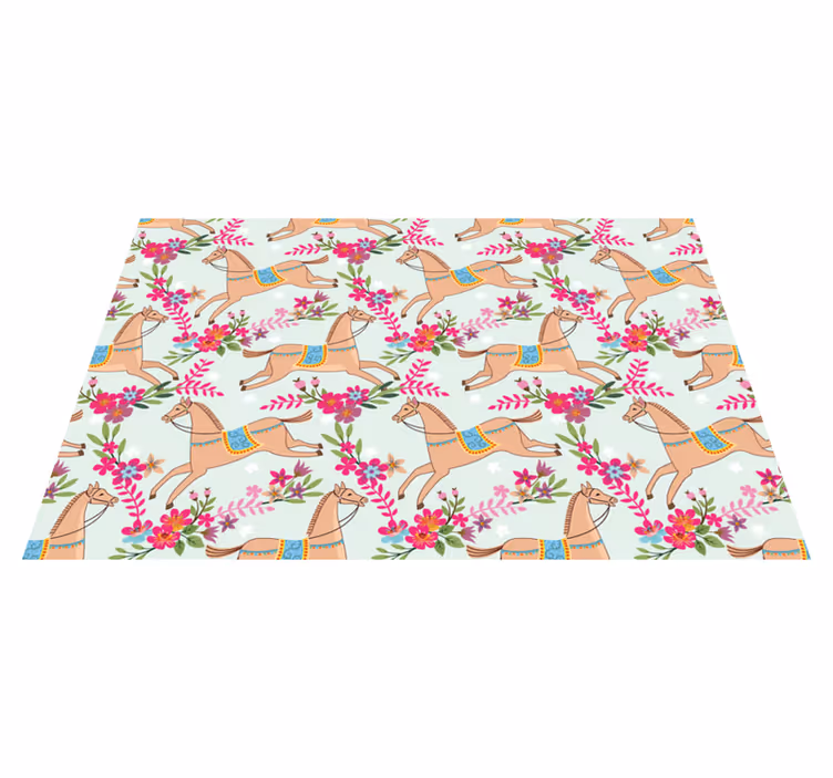 Animal mat with pink floral horse design - TenStickers