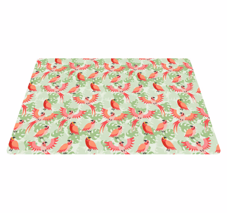 Animal mat with red birds on green leaves - TenStickers