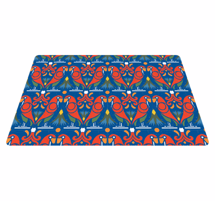 Floral design on blue background animal mat - TenStickers