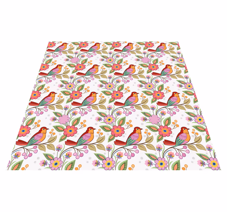 Animal mat with red and orange bird on green tree - TenStickers