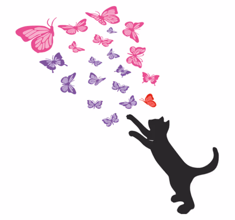 Animal mat playful cat butterflies - TenStickers