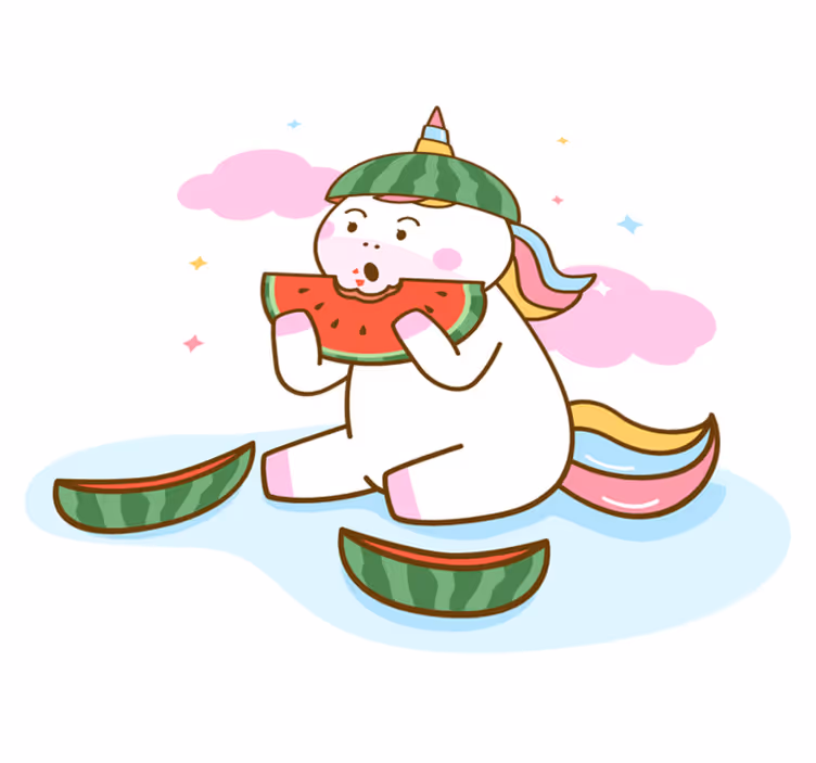 Animal mat unicorn eating watermelon - TenStickers