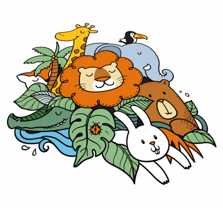 Animal mat playful animal scene - TenStickers