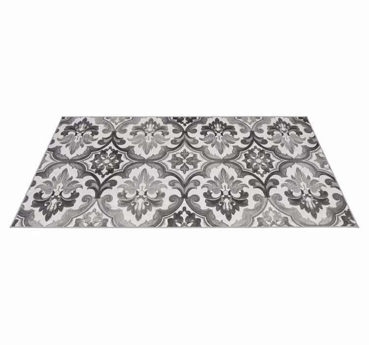 Kitchen vinyl mat in greyscale damask design - TenStickers