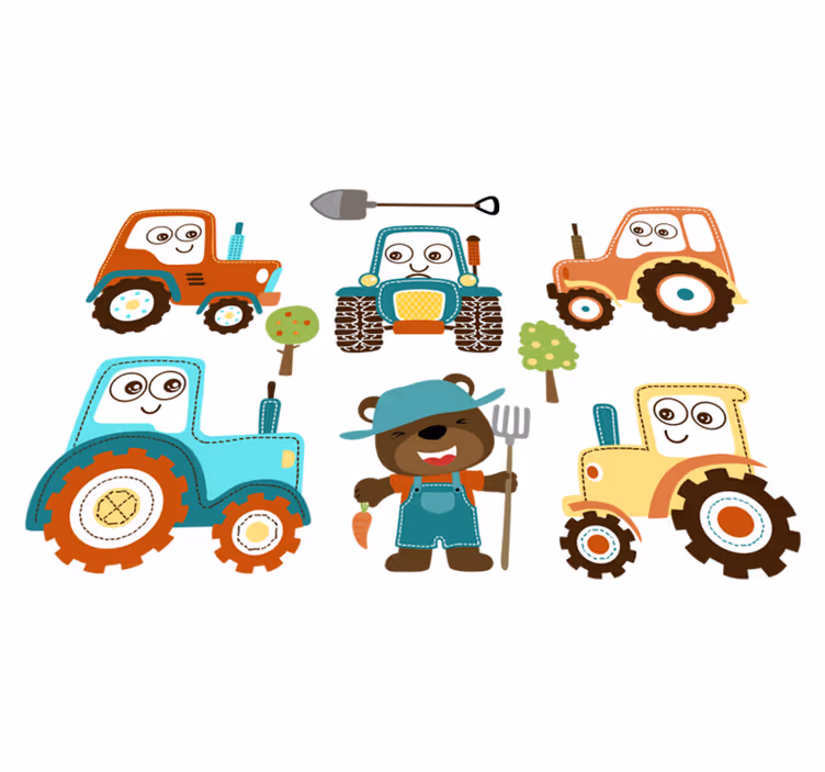 Cute tractor characters animal mat - TenStickers