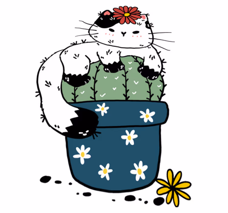 Animal mat playful cat cactus - TenStickers