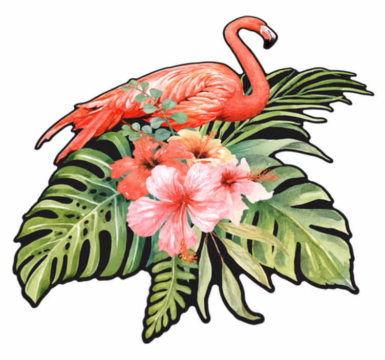Flamingo with flowers animal mat - TenStickers