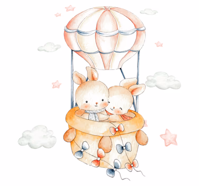 Animal mat with pastel bunnies on air balloons - TenStickers
