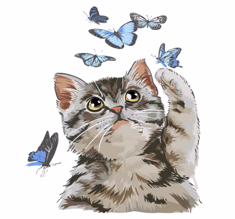 Animal mat kitty with blue butterflies - TenStickers