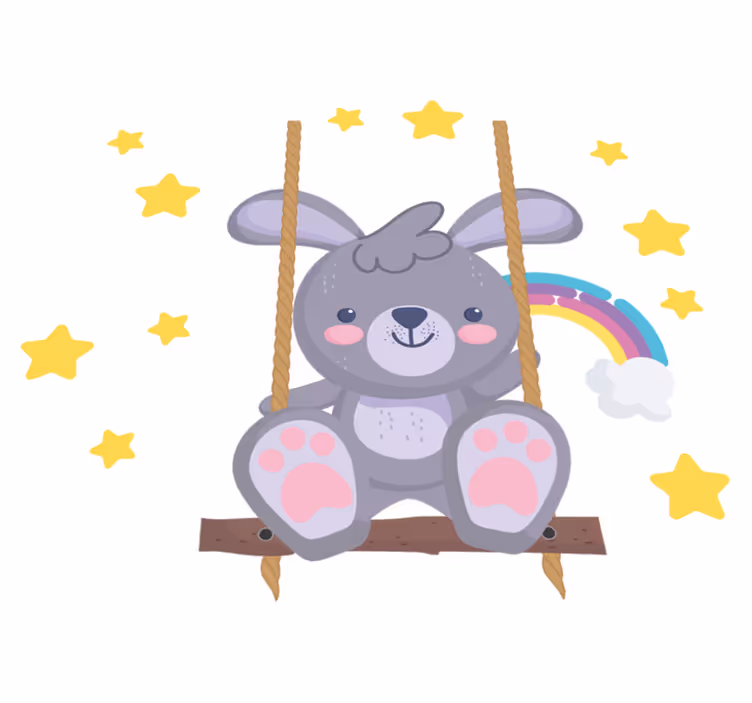 Animal mat bunny on starry swing - TenStickers