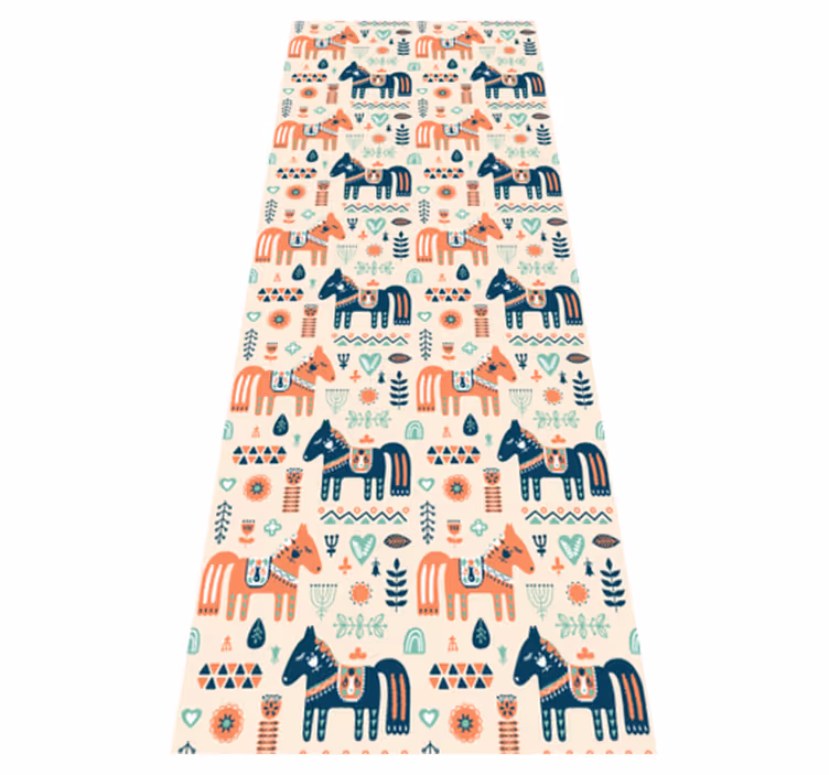 Animal mat with nordic leaves and horses - TenStickers