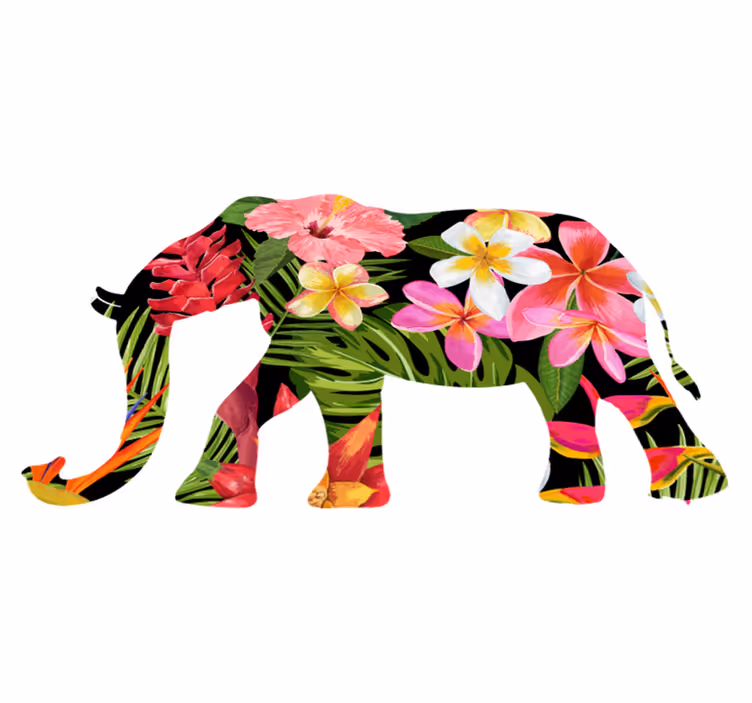Animal mat floral elephant design - TenStickers