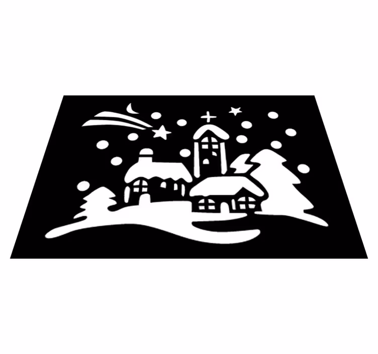 Christmas rug black and white village - TenStickers