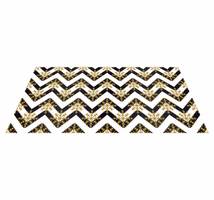 Christmas rug with golden snowflakes on zig zag stripes - TenStickers